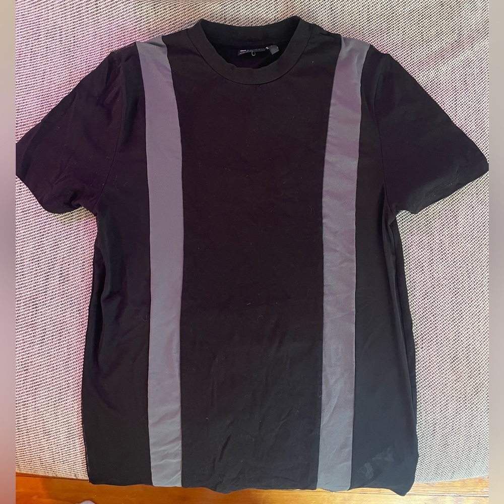 ASOS Design black tee with grey mesh panels on front, size small